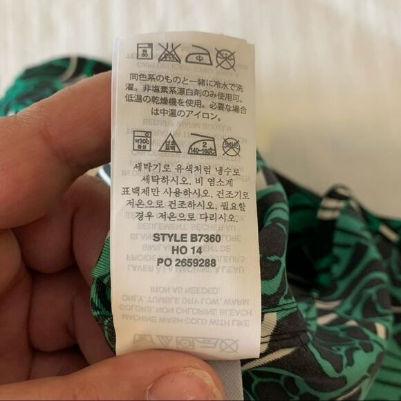 J. Crew Womens Blouse Shirt Green 3/4 Sleeve Retro Floral Popover Size 2 - Picture 11 of 12